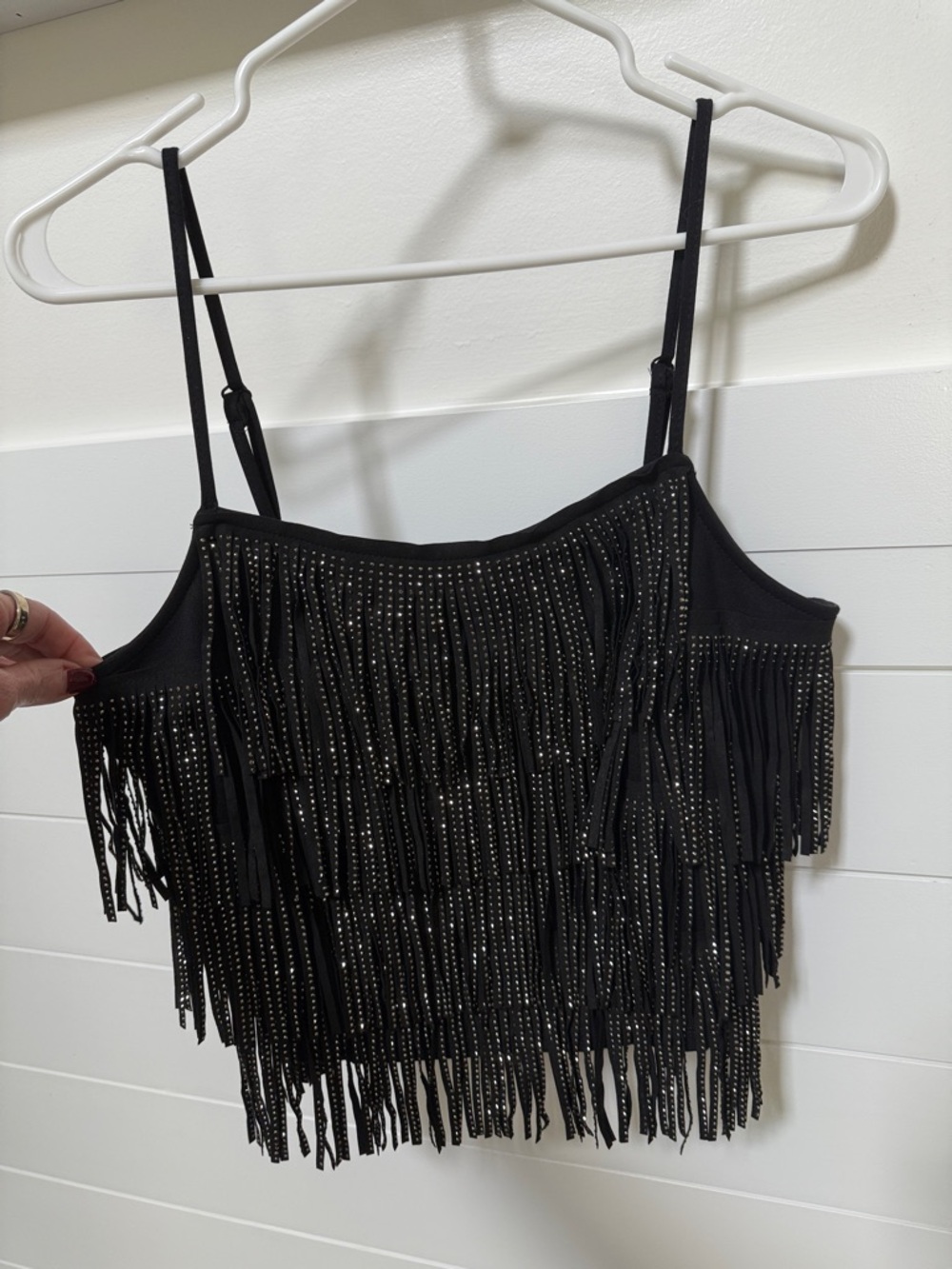 Anthropologie Black Beaded Fringe Camisole Top